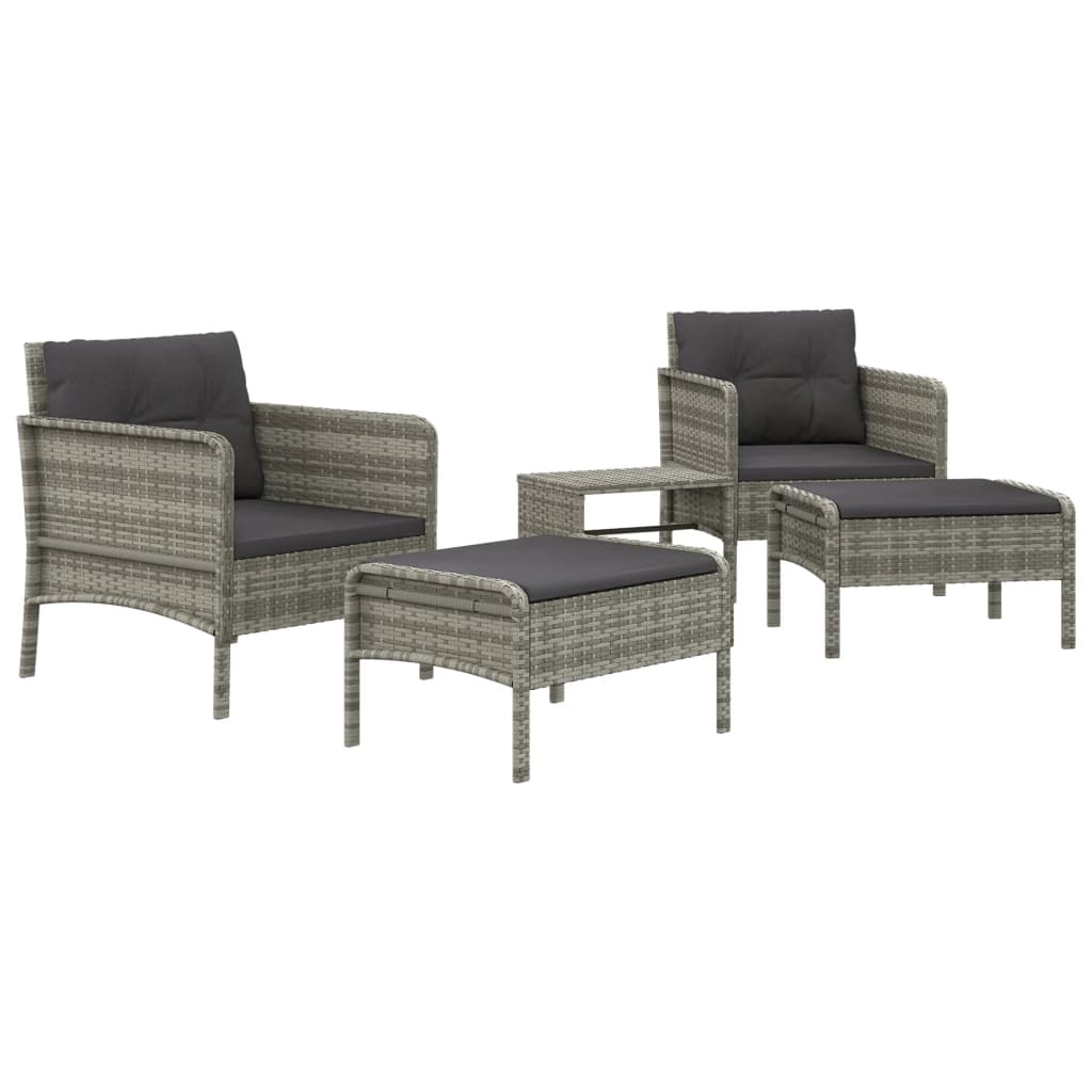 vidaXL Set mobilier de grădină cu perne, 5 piese, gri, poliratan