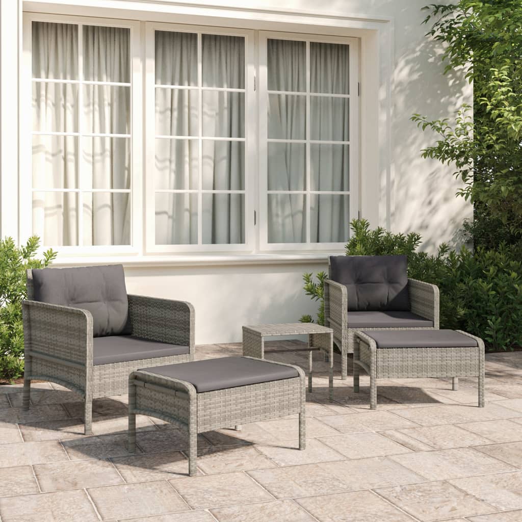 Salon de jardin 5 pcs avec coussins Gris Résine tressée