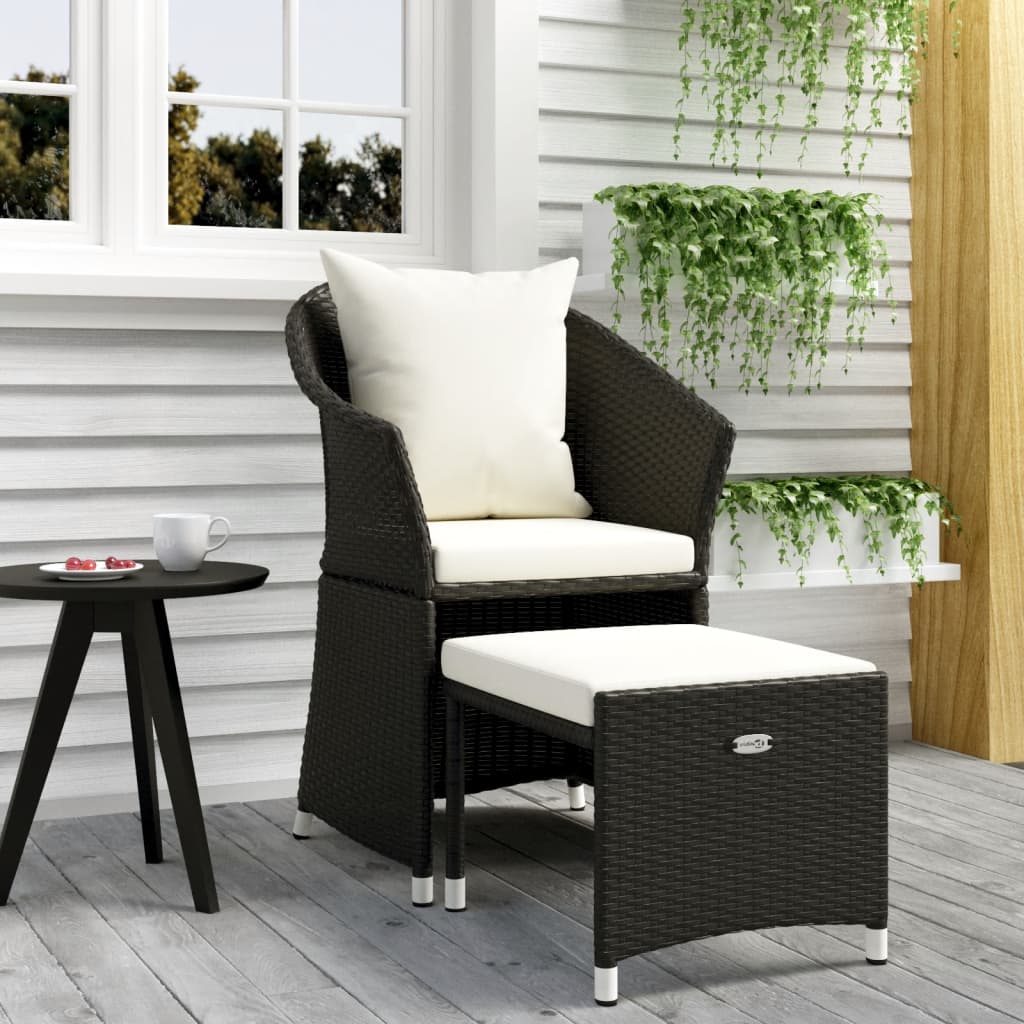 vidaXL 2-tlg. Garten-Lounge-Set mit Kissen Schwarz Poly Rattan