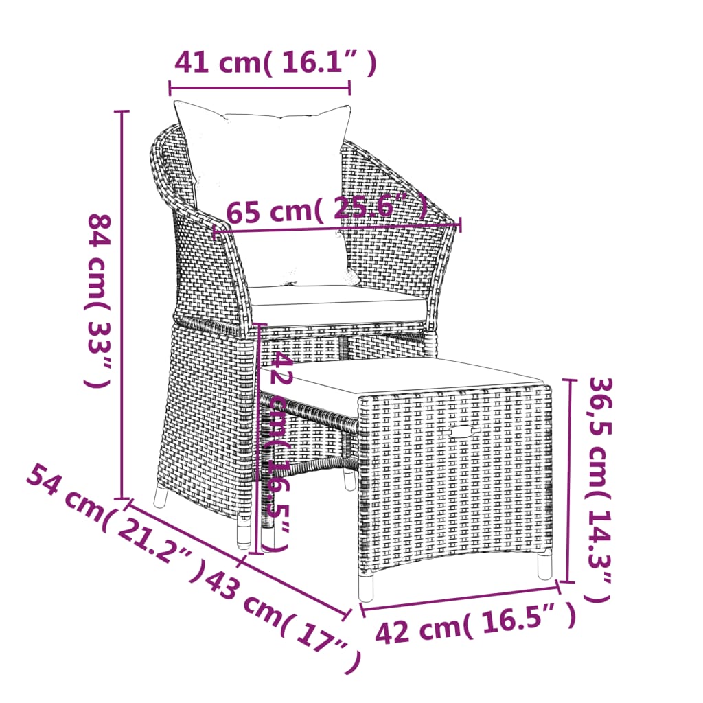 Set mobilier de grădină cu perne, 2 piese, gri, poliratan