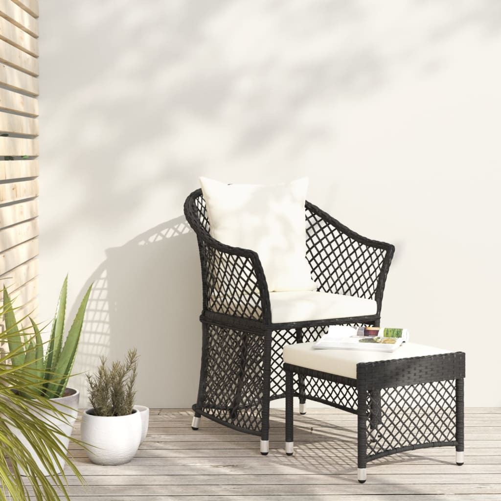 vidaXL 2-tlg. Garten-Lounge-Set mit Kissen Schwarz Poly Rattan