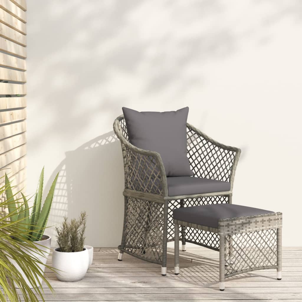 vidaXL 2-tlg. Garten-Lounge-Set mit Kissen Grau Poly Rattan