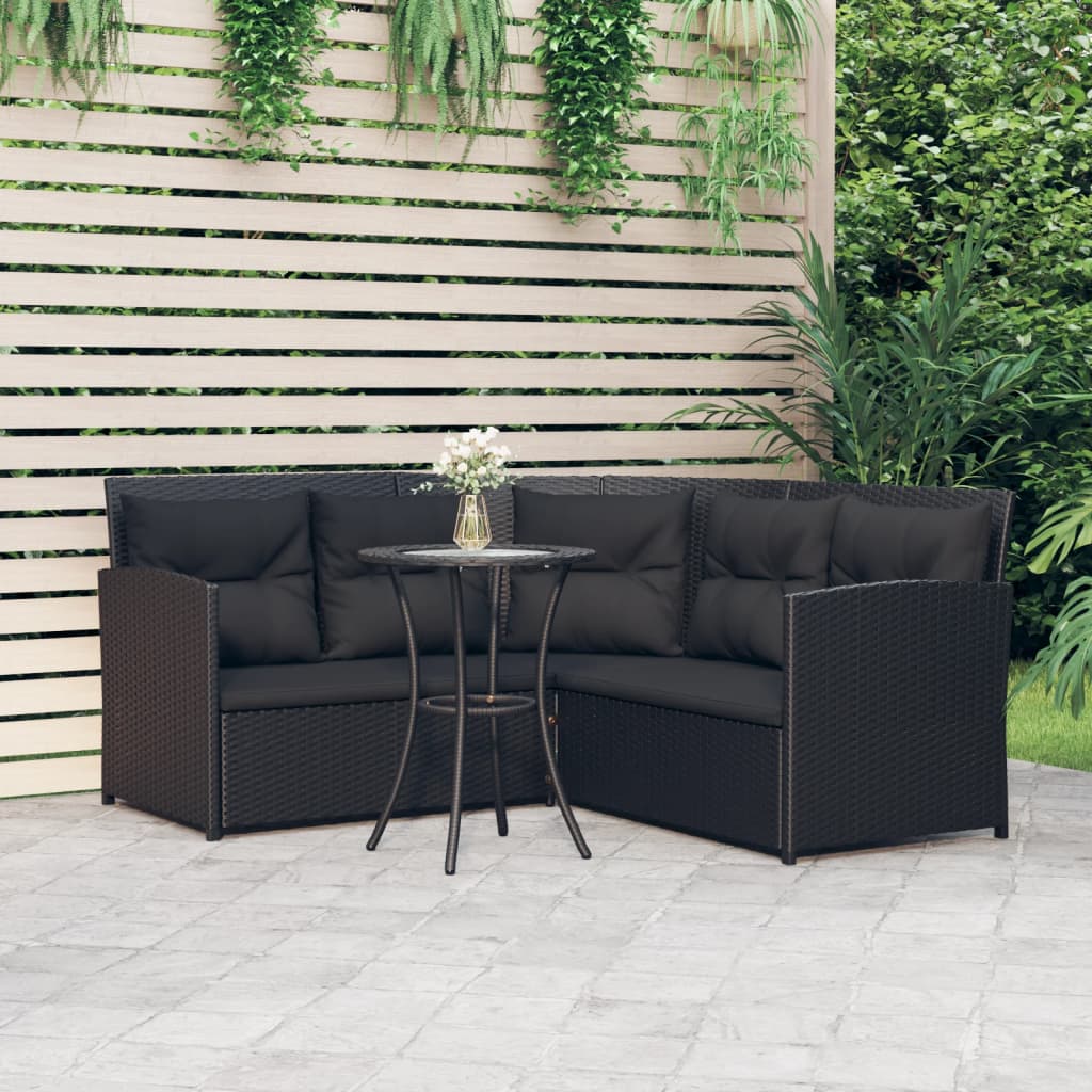 vidaXL Set canapele grădină formă L cu perne, 2 piese negru poliratan 