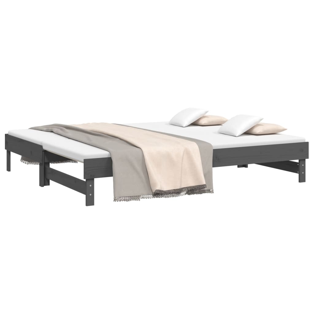 vidaXL Sohvasänky ulosvedettävä harmaa 2x (100x200) cm täysi mänty