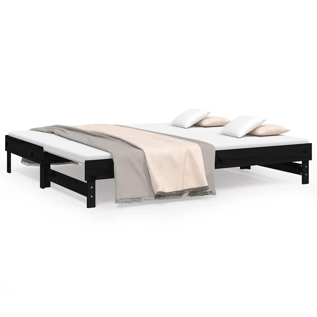 vidaXL Slaapbank uitschuifbaar massief grenenhout zwart 2x(100x200) cm, foto 3