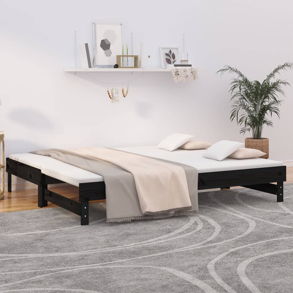 vidaXL daybed med udtræk 2x(100x200) cm massivt fyrretræ sort