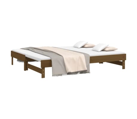 vidaXL izvelkama gulta, medus brūna, 2x(90x200) cm, priedes masīvkoks