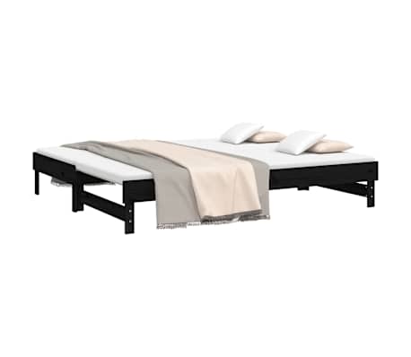 vidaXL Utdragbar dagb&auml;dd svart 2x(90x200) cm massiv furu