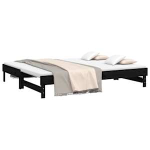 vidaXL Utdragbar dagb&auml;dd svart 2x(90x200) cm massiv furu