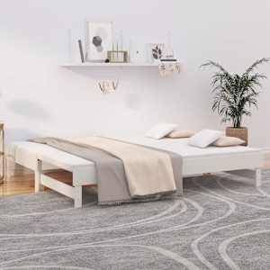 Izvlečna dnevna postelja bela 2x(80x200) cm trdna borovina