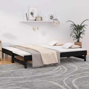 Izvlečna dnevna postelja črna 2x(80x200) cm trdna borovina