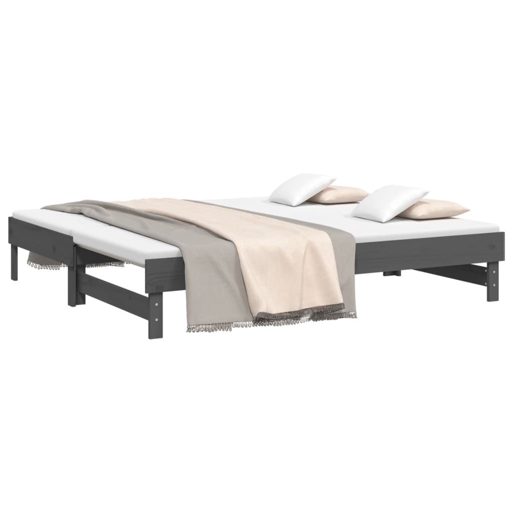 vidaXL Slaapbank uitschuifbaar massief grenenhout grijs 2x(90x190) cm afbeelding