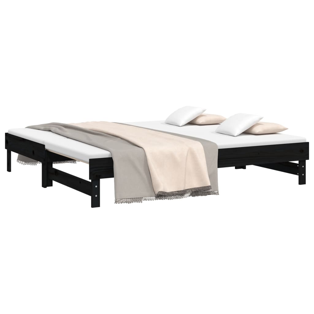 vidaXL Slaapbank uitschuifbaar massief grenenhout zwart 2x(75x190) cm afbeelding