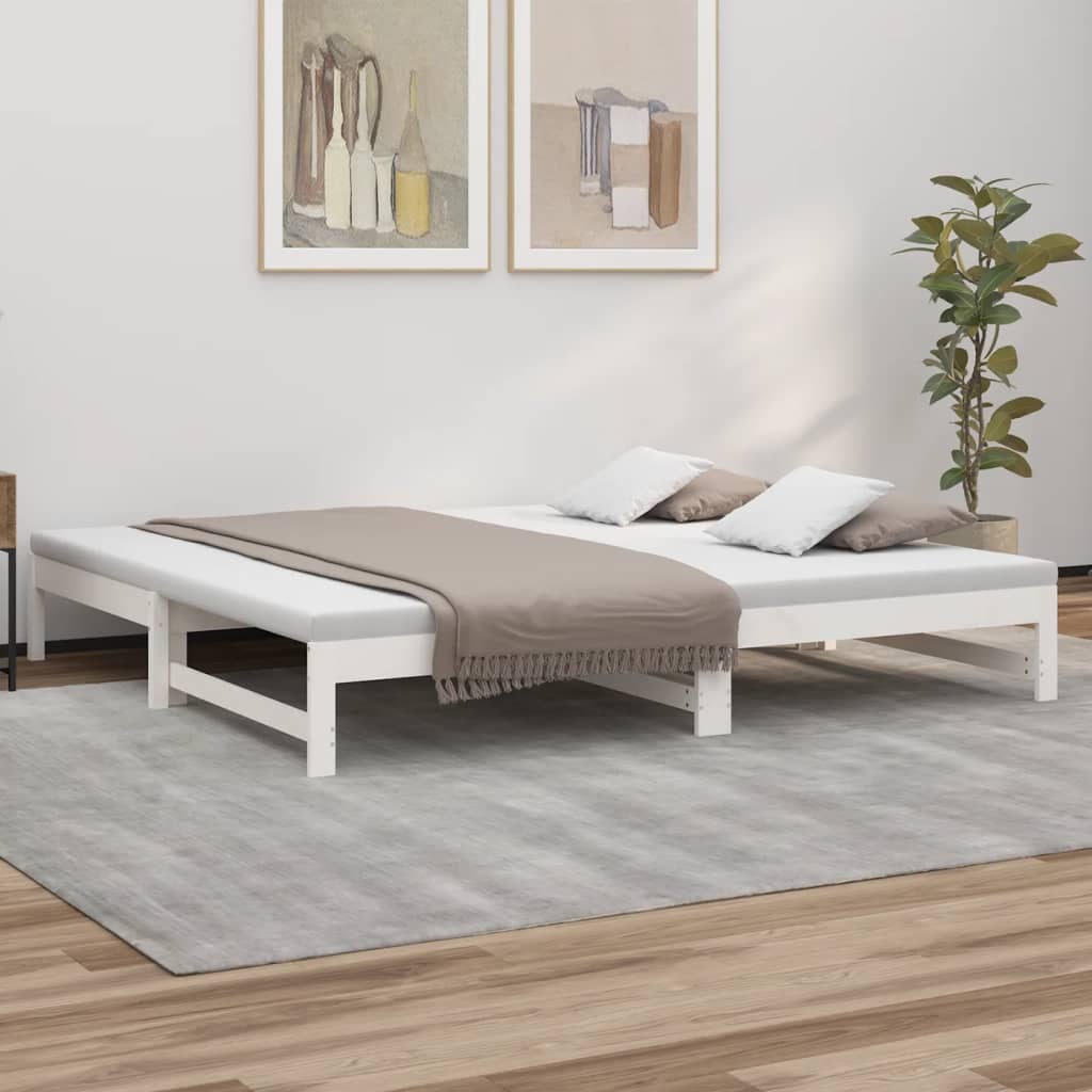 vidaXL daybed med udtræk 2x(100x200) cm massivt fyrretræ hvid