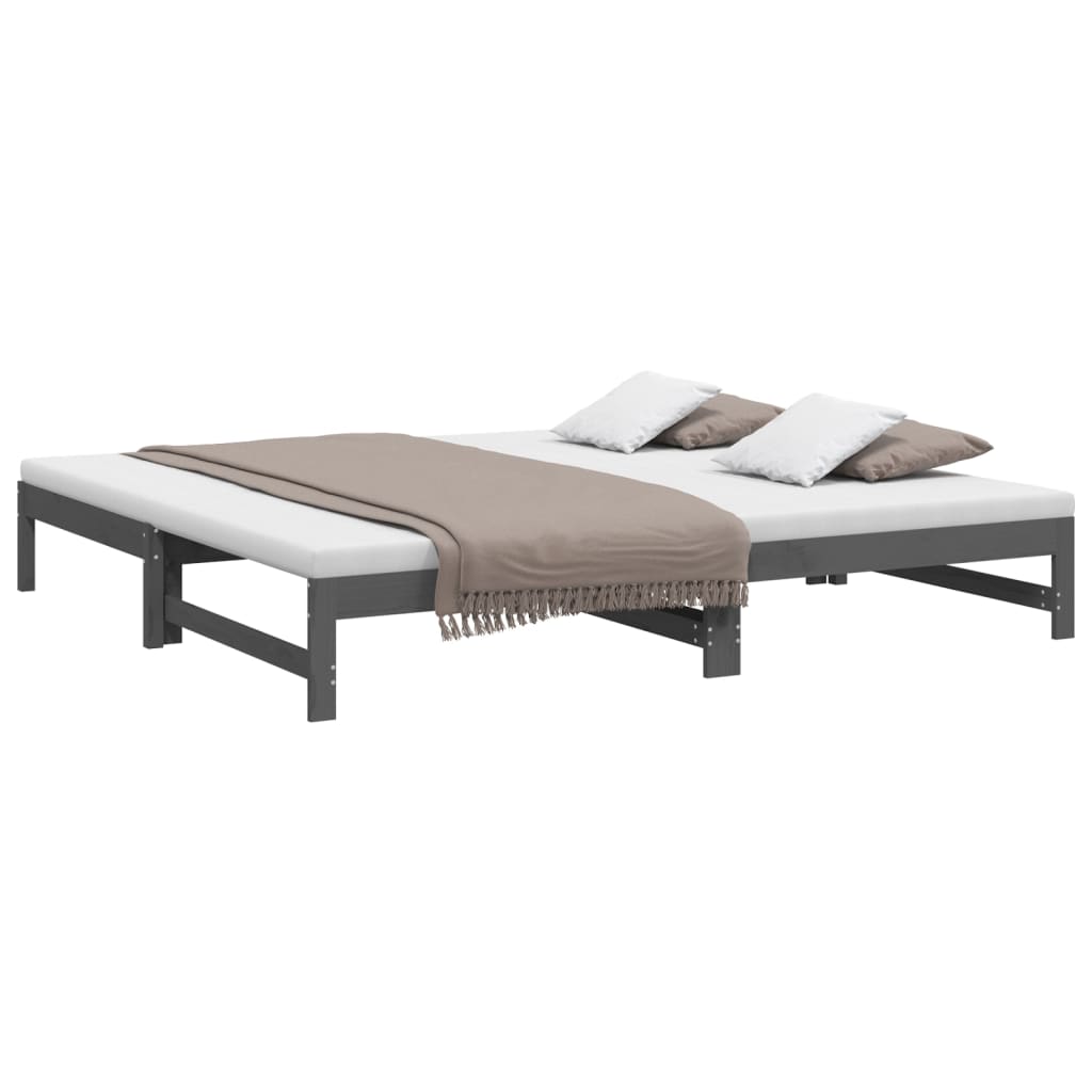 vidaXL Slaapbank uitschuifbaar massief grenenhout grijs 2x(100x200) cm afbeelding