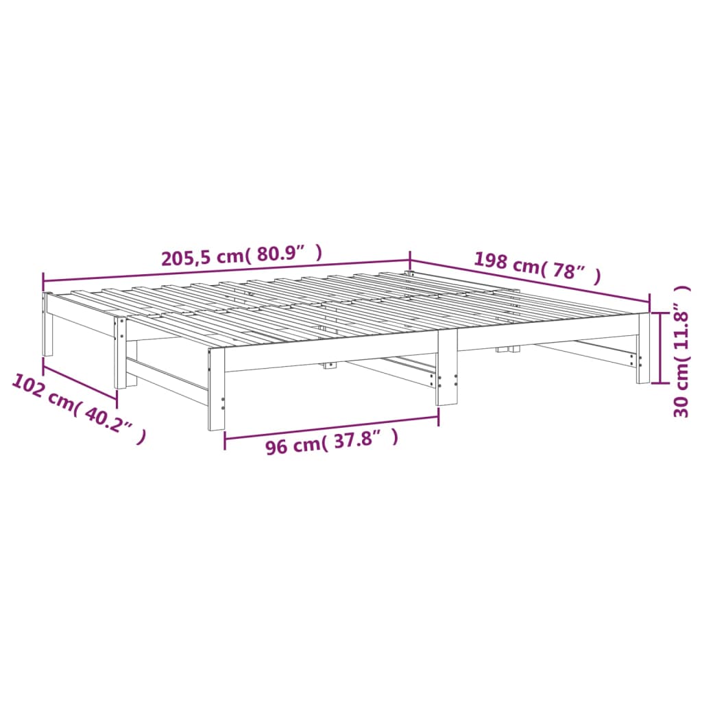 Łóżko rozsuwane, szare, 2x(100x200) cm, lite drewno sosnowe