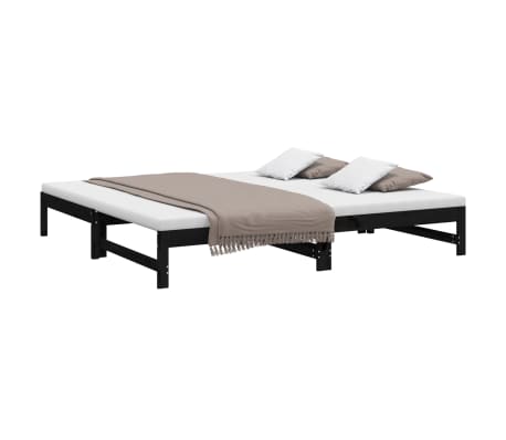 vidaXL Pat de zi extensibil, negru, 2x(100x200) cm, lemn masiv de pin