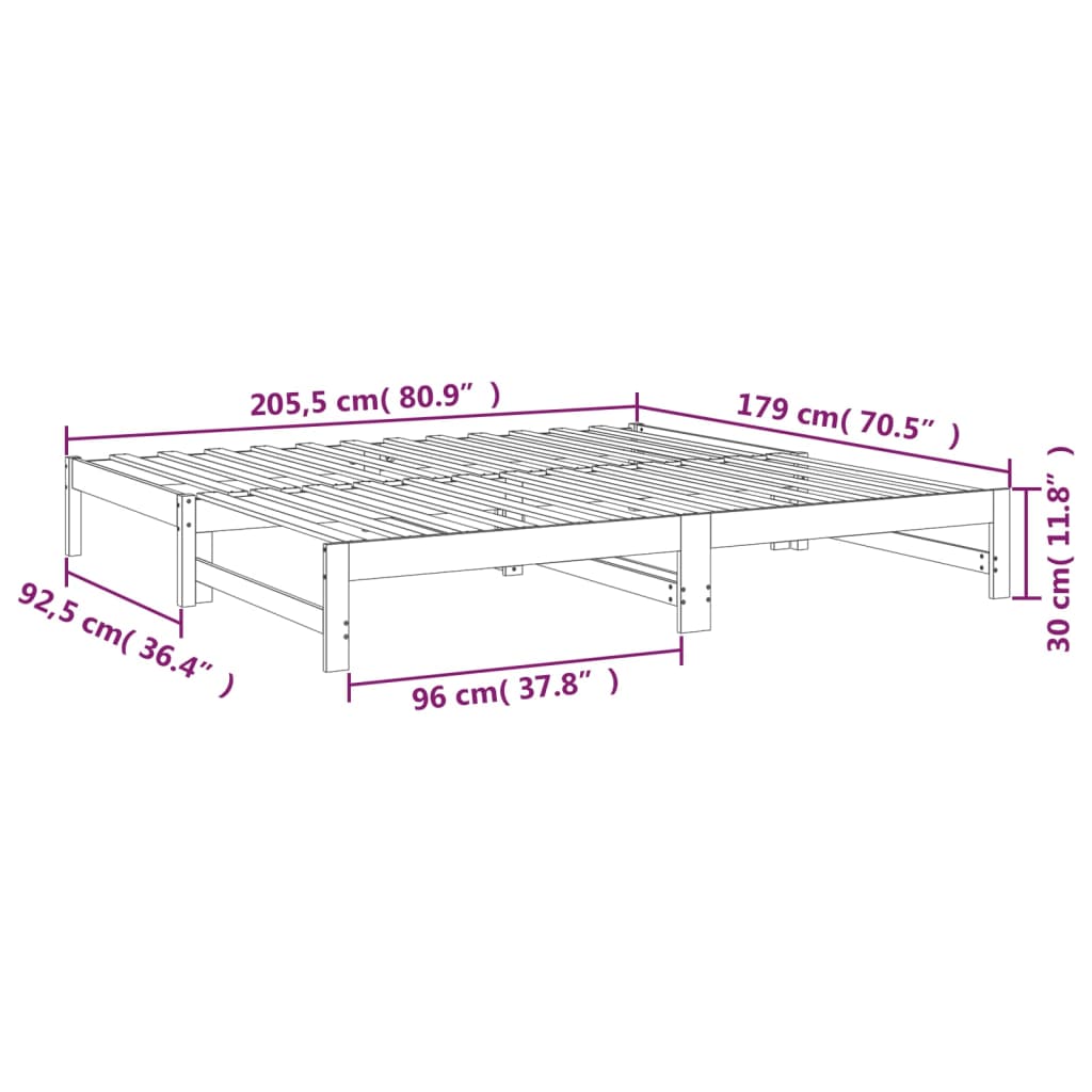 Pat de zi extensibil, gri, 2x(90x200) cm, lemn masiv de pin