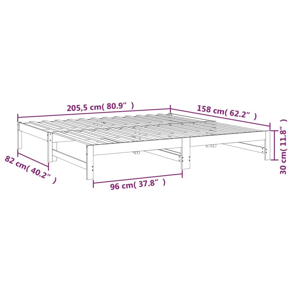 Pat de zi extensibil, alb, 2x(80x200) cm, lemn masiv de pin