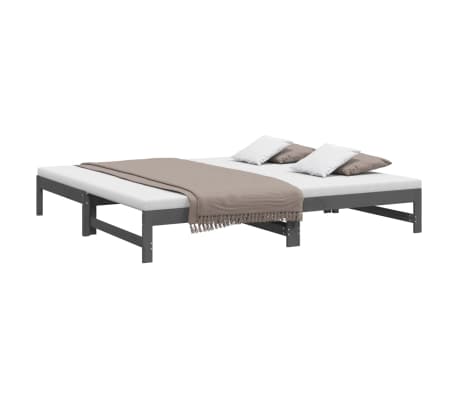 vidaXL Καναπές Κρεβάτι Συρόμενος Γκρι 2x(80x200) εκ. Μασίφ Ξύλο Πεύκου