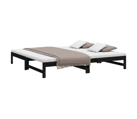 vidaXL Ł&oacute;żko rozsuwane, czarne, 2x(80x200) cm, lite drewno sosnowe