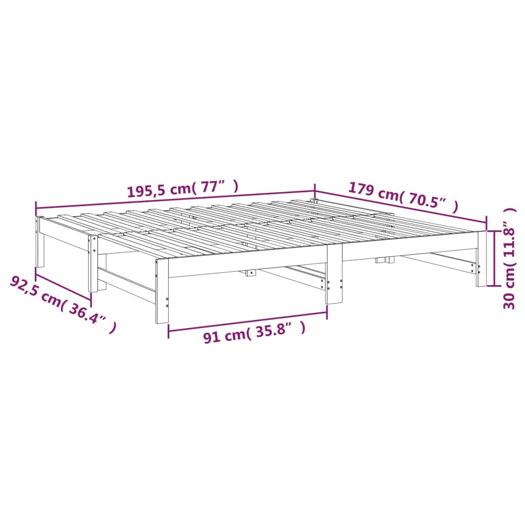 Izvlečna dnevna postelja siva 2x(90x190) cm trdna borovina