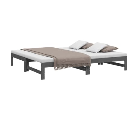 vidaXL Pat de zi extensibil, gri, 2x(90x190) cm, lemn masiv de pin