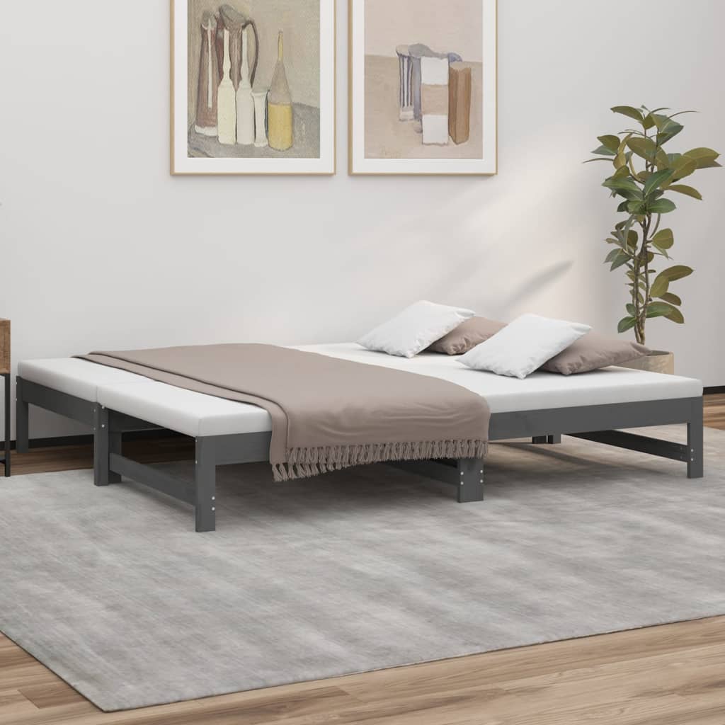 vidaXL daybed med udtræk 2x(90x190) cm massivt fyrretræ grå