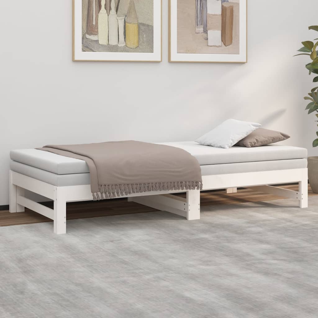 Rozkladacia denná posteľ biela 2x(75x190) cm borovicový masív