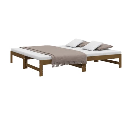 vidaXL I&scaron;traukiama lova, medaus ruda, 2x(75x190)cm, pu&scaron;ies masyvas