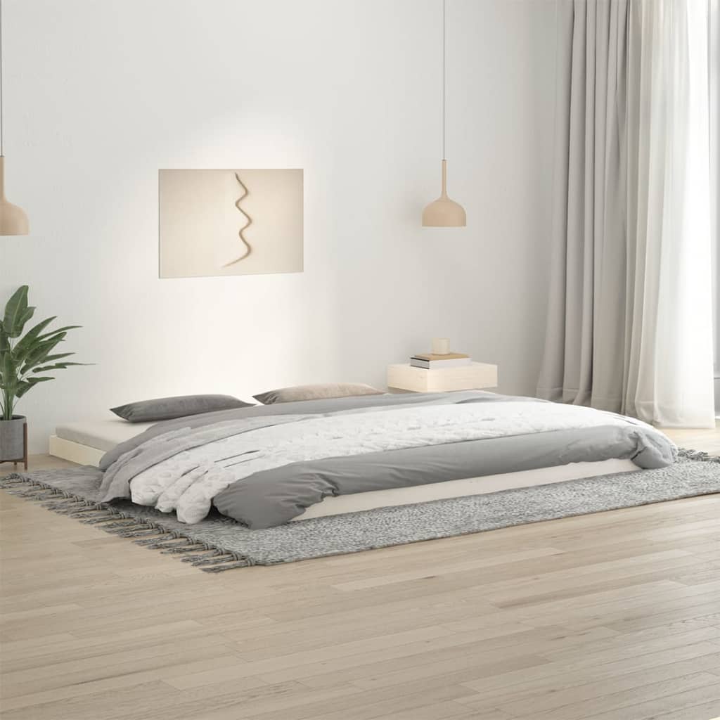 vidaXL Sängynrunko valkoinen 200x200 cm täysi mänty