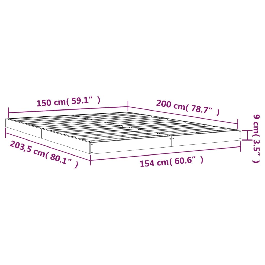 Okvir kreveta 150 x 200 cm veliki bračni od masivne borovine