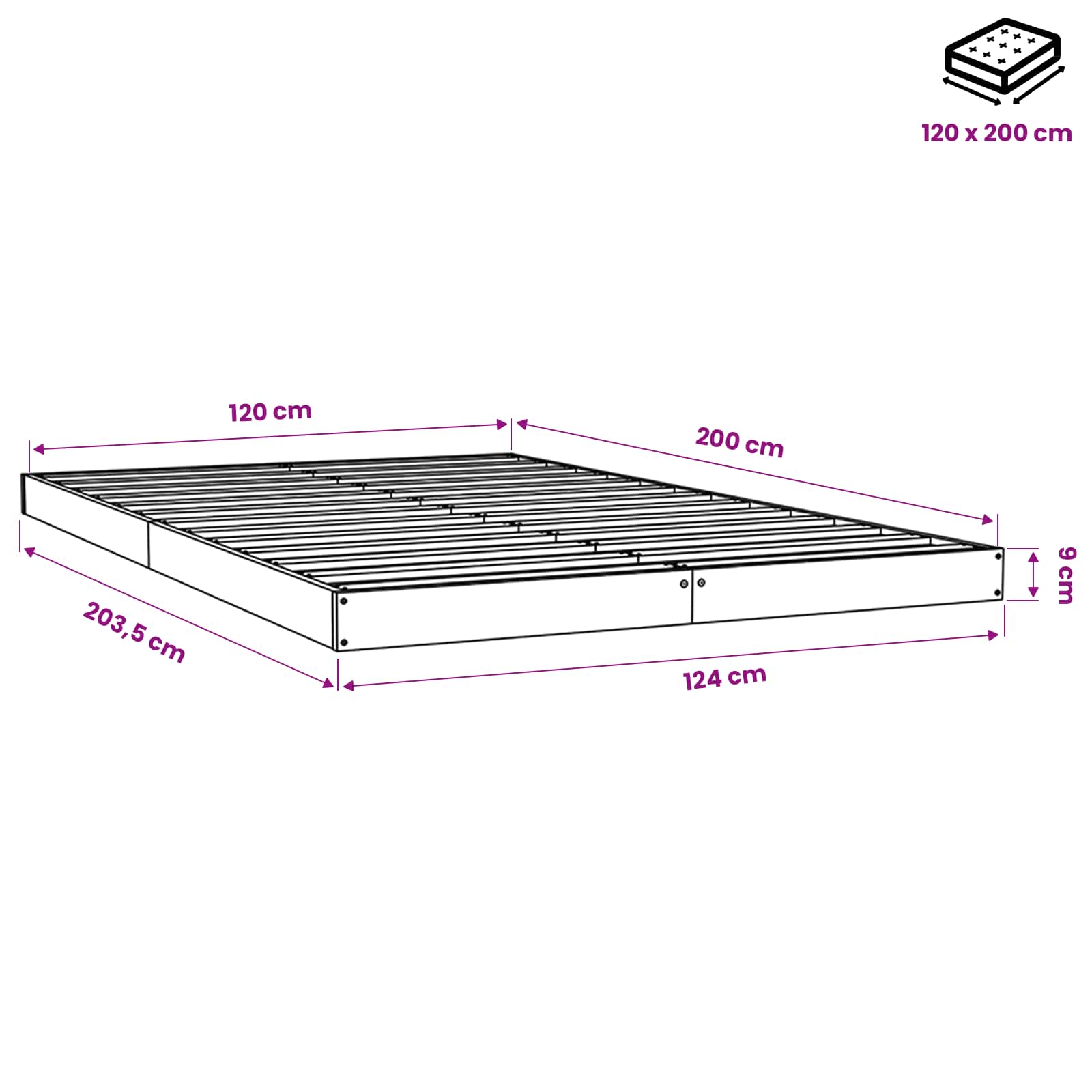 Bed Frame without Mattress Solid Wood Pine size guide