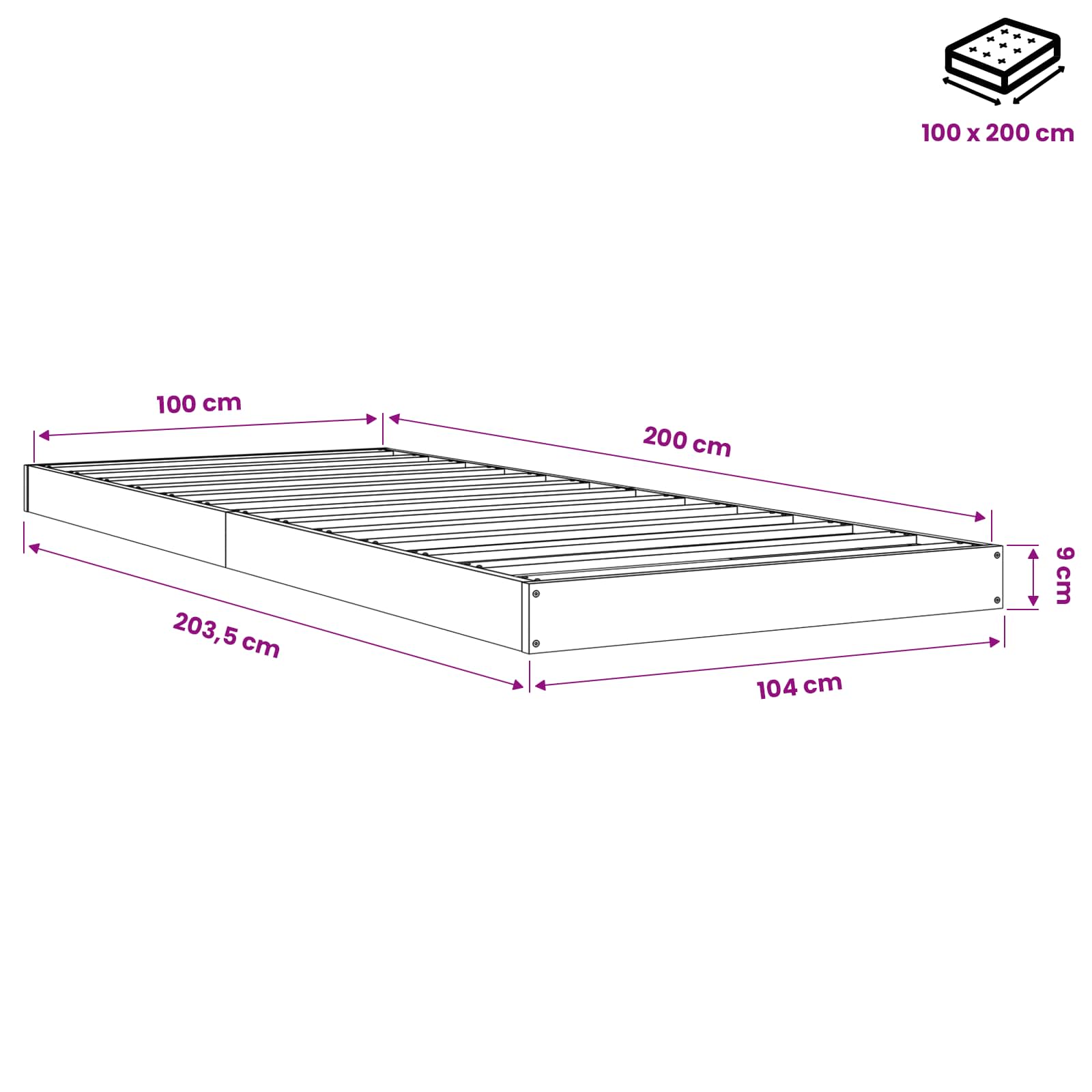 Bed Frame without Mattress Solid Wood Pine size guide