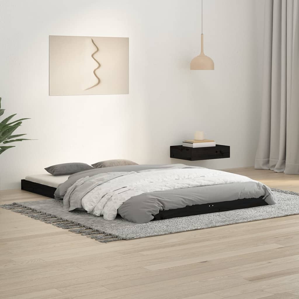 vidaXL Cadru de pat, negru, 120x190 cm, mic, dublu, lemn masiv de pin