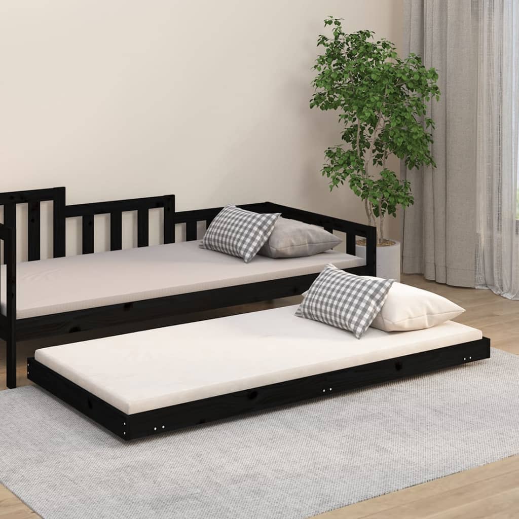 Рамка за легло, черна, бор масив, 90x190 см