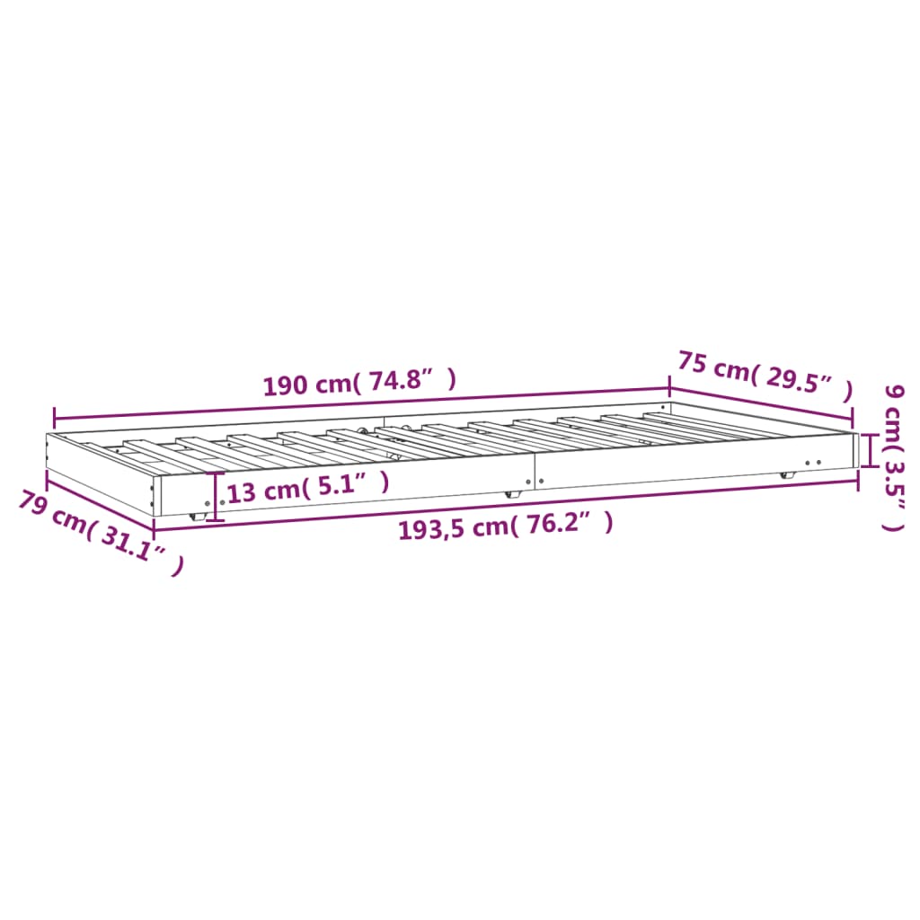 Posteljni okvir 75x190 cm trdna borovina