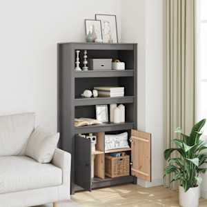 Skříň highboard šedá 80 x 35 x 154 cm masivní borové dřevo - obrázek 3