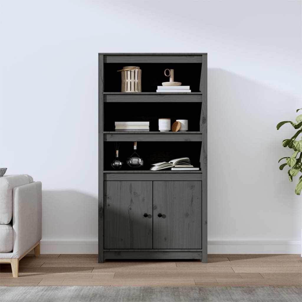 Skříň highboard šedá 80 x 35 x 154 cm masivní borové dřevo