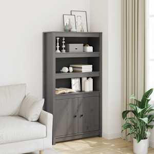Skříň highboard šedá 80 x 35 x 154 cm masivní borové dřevo - obrázek 1
