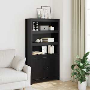Skříň highboard černá 80 x 35 x 154 cm masivní borové dřevo - obrázek 1
