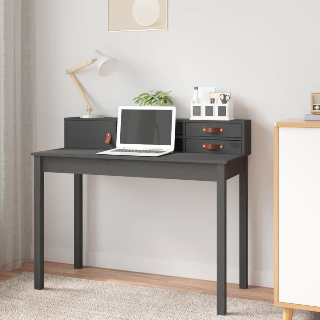 vida XL Schreibtisch Grau 110x 50x 93 cm Massivholz Kiefer