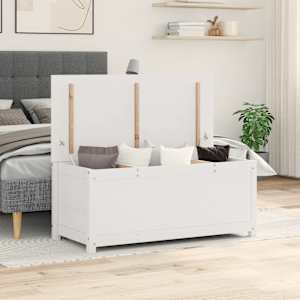 Škatla za shranjevanje bela 110x50x45,5 cm trdna borovina