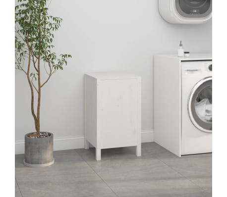 vidaXL Skalbinių dėžė, balta, 44x44x76cm, pušies medienos masyvas