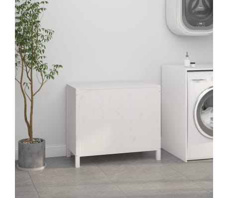 vidaXL Skalbinių dėžė, balta, 88,5x44x76cm, pu&scaron;ies medienos masyvas