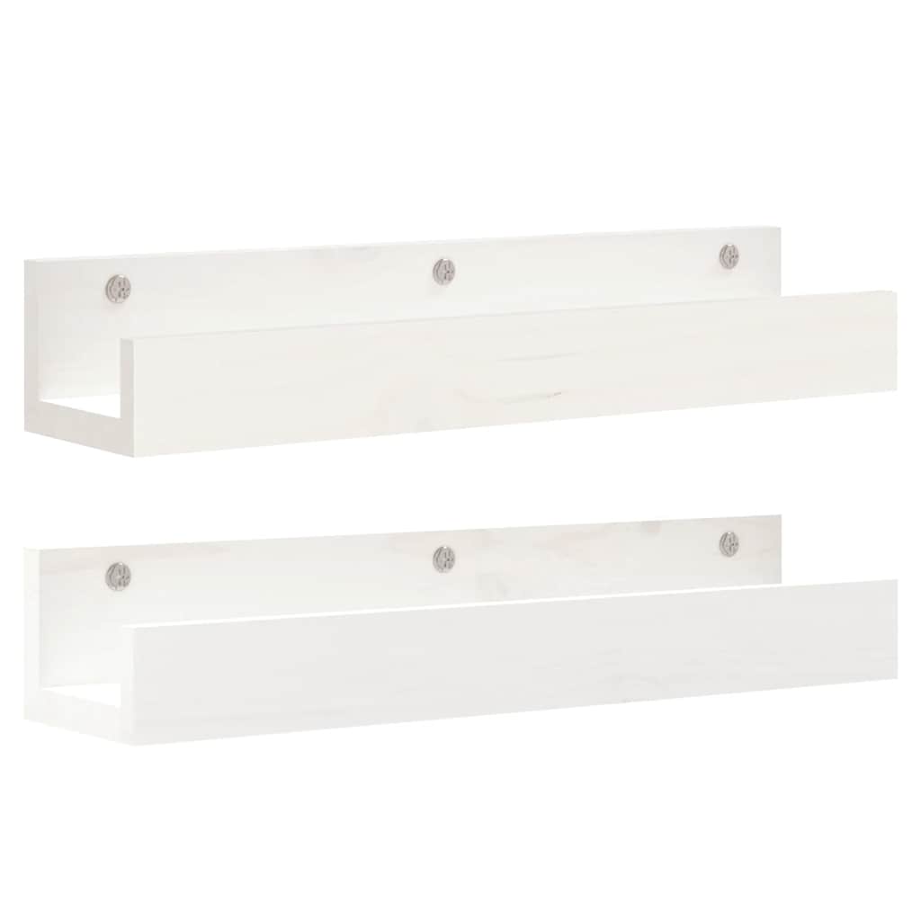 vidaXL Nástěnné police 2 ks bílé 50 x 12 x 9 cm masivní borové dřevo