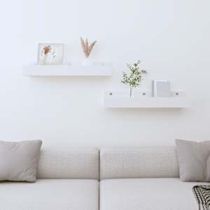 Stenske police 2 kosa bela 50x12x9 cm trdna borovina