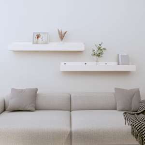 Stenske police 2 kosa bela 80x12x9 cm trdna borovina