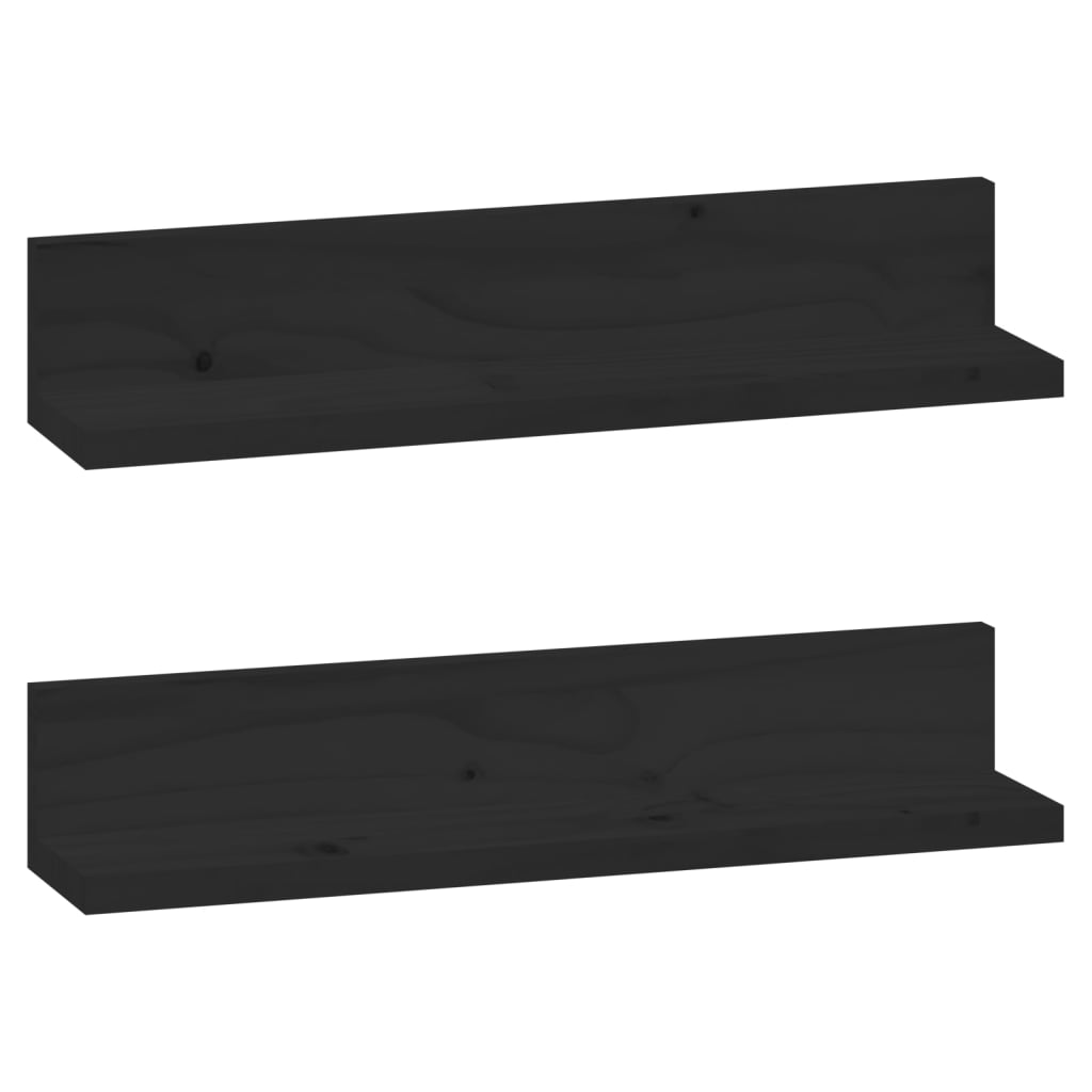 Rafturi de perete, 2 buc., negru, 50x11x9 cm, lemn masiv de pin