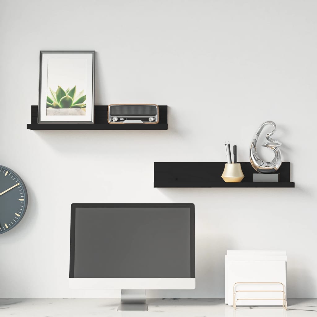 vida XL Wandregale 2 Stk. Schwarz 50x 11x 9 cm Massivholz Kiefer